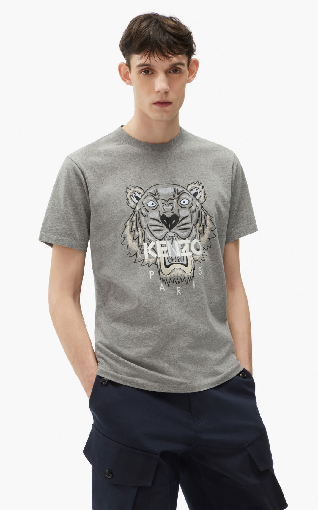 Camisetas Kenzo Tiger Hombre Gris SQD256097